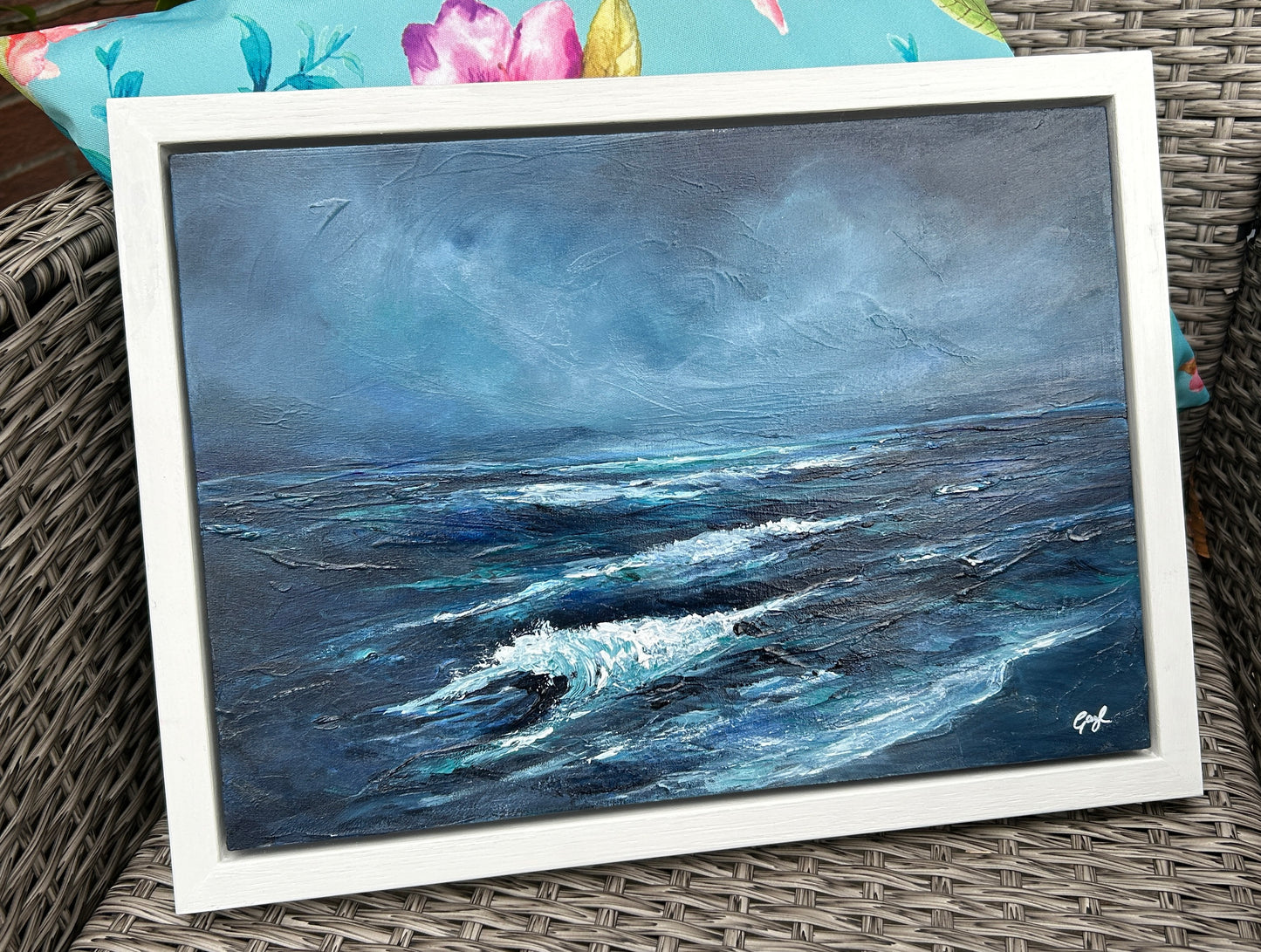 Moonlit waves, Original acrylic, 14 x 10 inches, Framed