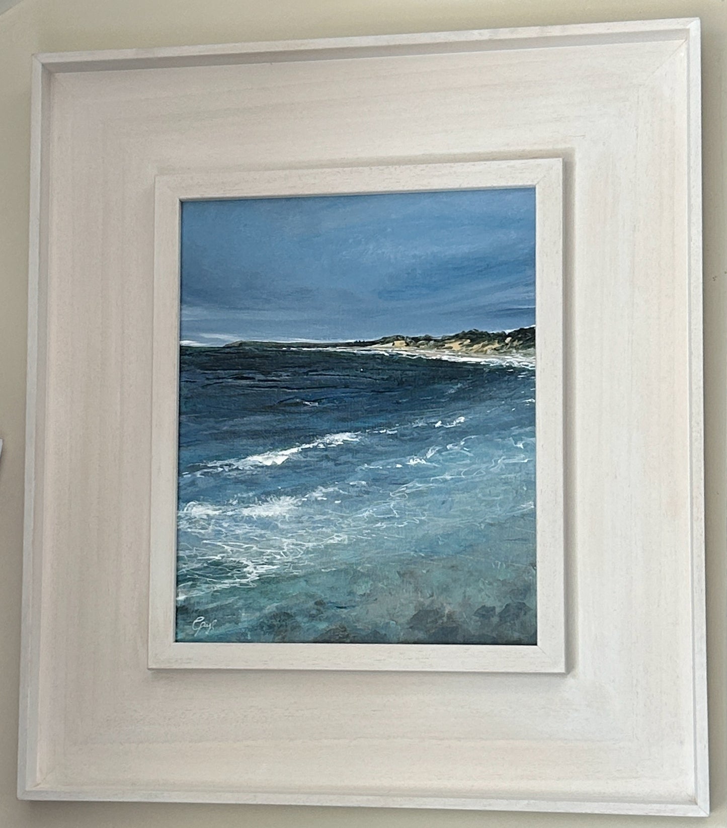 East Strand - Moving Water original acrylic on board, 20 x 25 cm, framed ready to hang