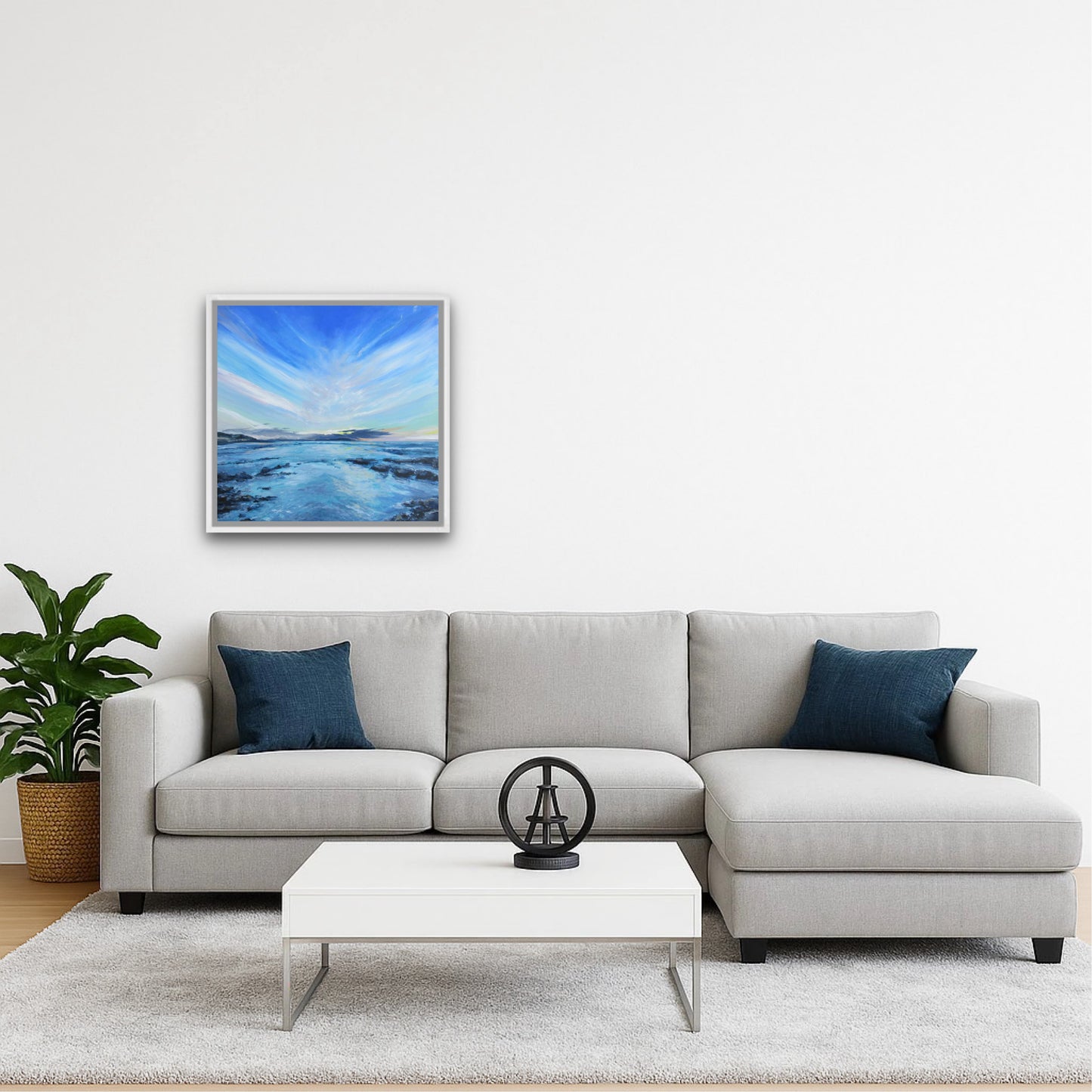 Vibrant sky looking over towards Portstewart Strand - Original acrylic artwork, 20 x 20 inches, framed