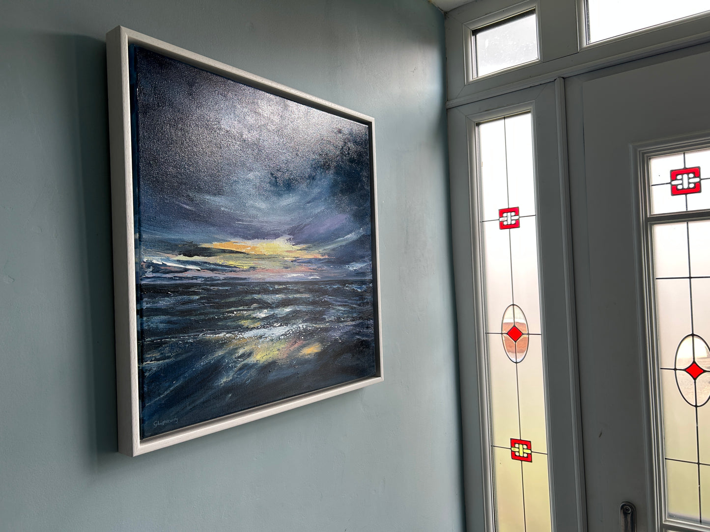 Glimmer series, Last Light Breaking Through - Original acrylic artwork, 20 x 20 inches, framed