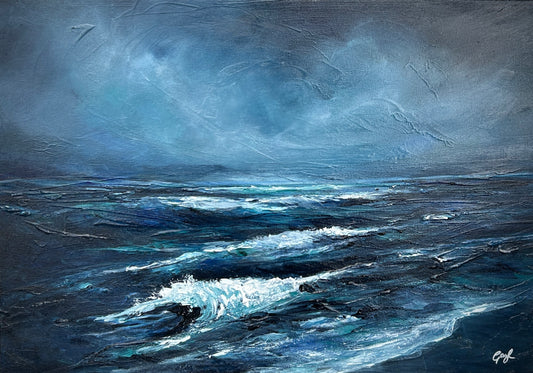 Moonlit waves, Original acrylic, 14 x 10 inches, Framed