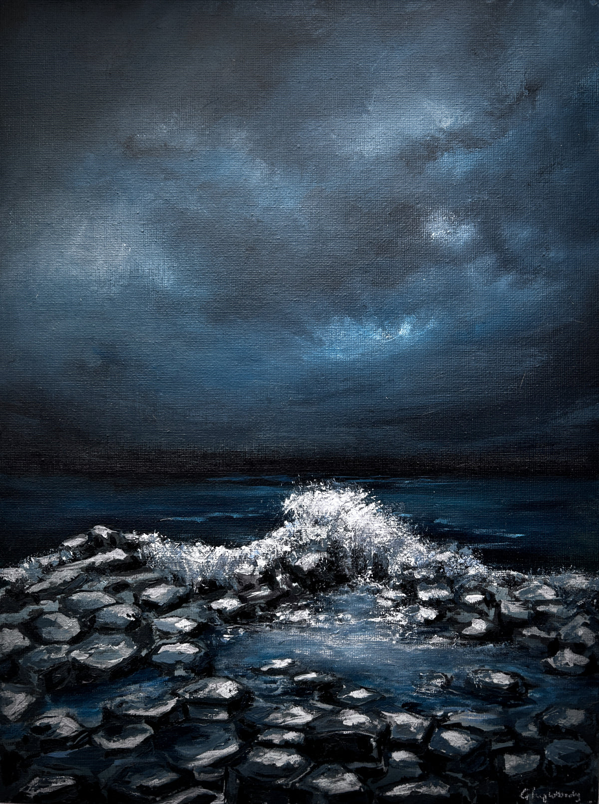 Giants Causeway Blues, A3 (approx 30 x 42), original acrylic, framed