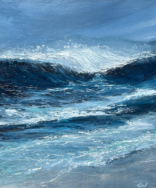 Rolling Waves - Portrait, Original Framed Acrylic  10 x 12 inch on canvas