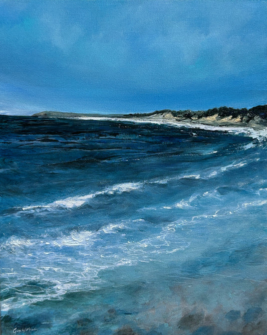 East Strand - Moving Water original acrylic on board, 20 x 25 cm, framed ready to hang