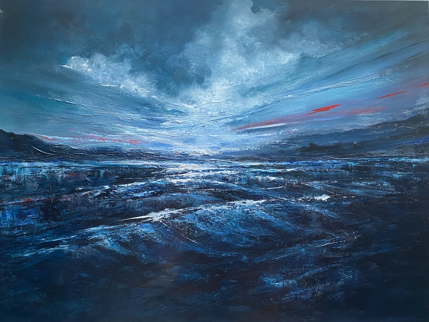 Glimmer Series: Where the Light Breaks Through Dark Skies - Original acrylic artwork, 81 x 61 cm, framed