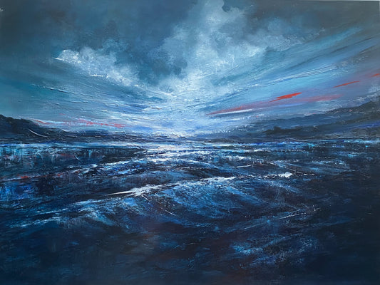 Glimmer Series: Where the Light Breaks Through Dark Skies - Original acrylic artwork, 81 x 61 cm, framed