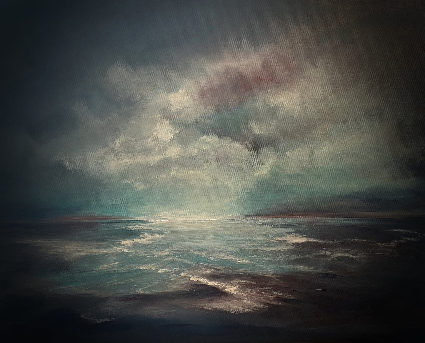 Glimmer - Where the sea holds its breath, original acrylic painting on canvas, 40 x 50 cm (16 x 20 inches) framed