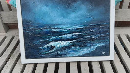 Moonlit waves, Original acrylic, 14 x 10 inches, Framed